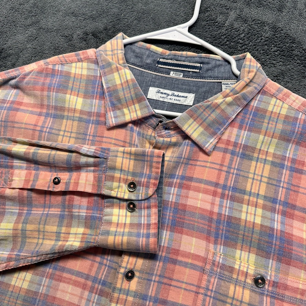 Tommy Bahama Coastline Corduroy Button Down Shirt Mens XXXL Multi Color Plaid